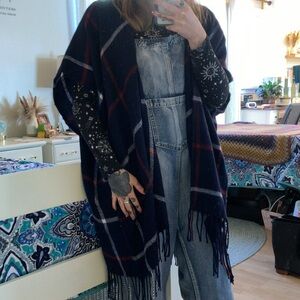 Plaid Navy Scarf-like Wrap